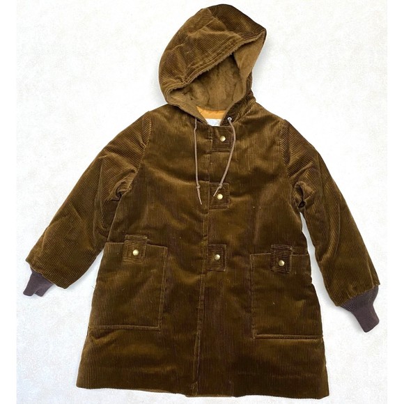 Vintage White Stag Outerwear Quilted Hooded Brown Corduroy Jacket Youth Boys 4